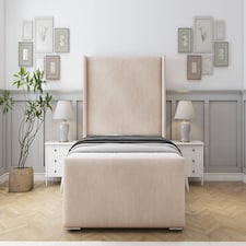 Sloomy Devonshire Sand Naples Bed Frame With Mattress With 50"  Upholstered Wingback Headboard 3' Single