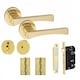 image 1 of Golden Grace Wave Design Bathroom WC Toilet Door Handles Set on Round Rose in Electro Brass Finish with 64mm Mortise Lock, 3" Standard Butt Hinges and Thumbturn Gold