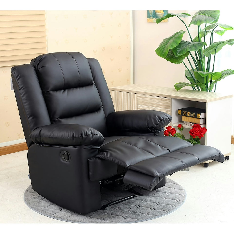 image 1 of Loxley Bonded Leather Manual Recliner Armchair Sofa Home Lounge Chair (Black)