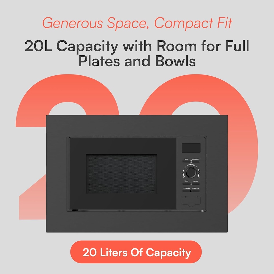 image 1 of Cookology Built-In Microwave 800W Integrated 20L - CBM20LBK Black
