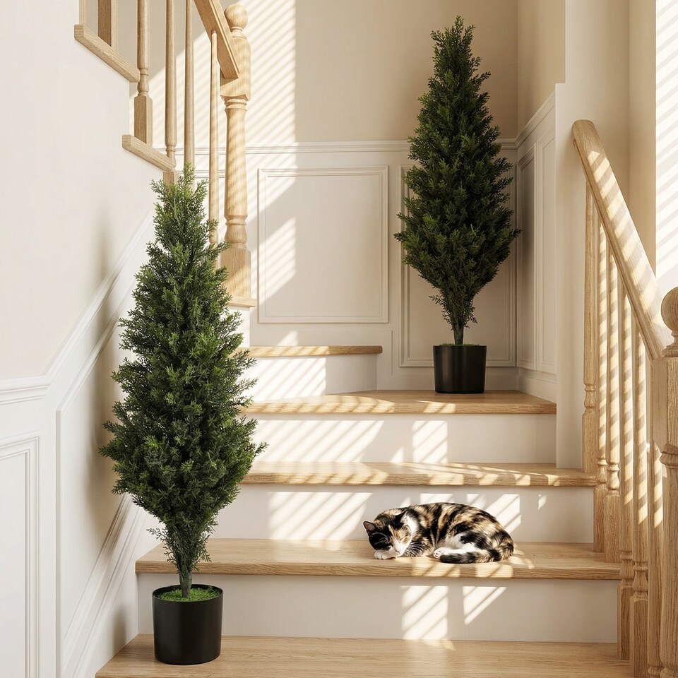 image 1 of HOMCOM Set of 2 Decorative Artificial Plants Cypress in Weighted Pot, 90cm