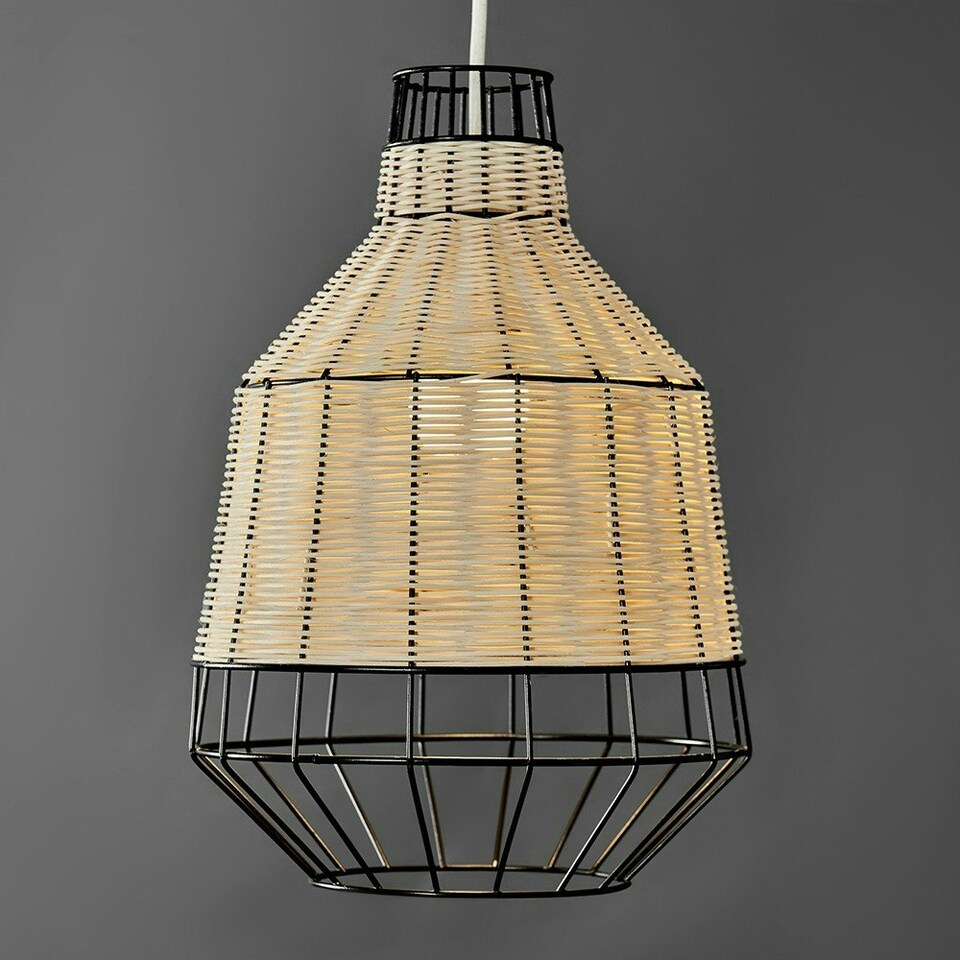 image 1 of ValueLights Modern Natural Rattan Metal Basket Style Ceiling Pendant Light Shade