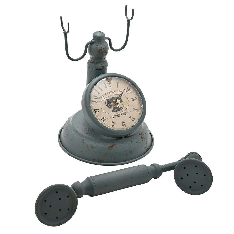 image 1 of Hometime Metal Mantel Clock - Old Fashioned Telephone Green
