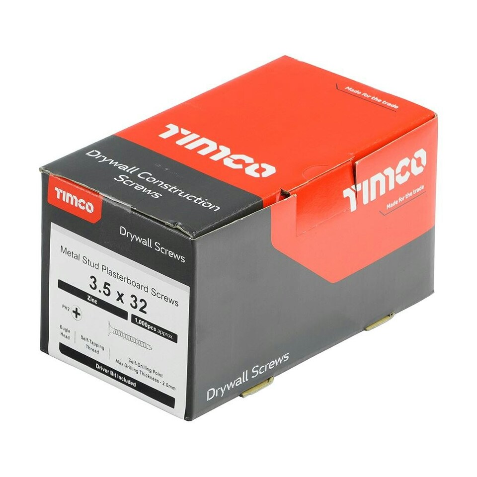 image 1 of Timco - Drywall Metal Stud Plasterboard Screws - PH - Bugle - Self Drilling - Zinc (Size 3.5 x 32 - 1000 Pieces)