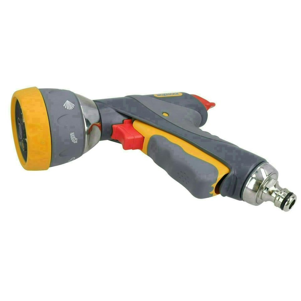 image 1 of Hozelock Multi Spray Gun Pro Water Hose Pipe 7 Function Metal & 3 Fittings