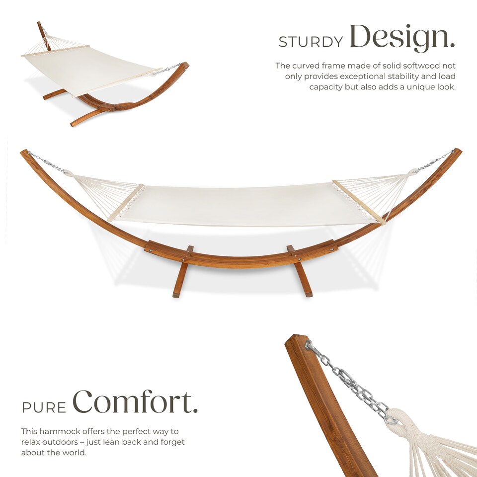 image 1 of Hammock Thorsten - wooden frame, for 2 people, height adjustable, durable fabric | White | white | 415 x 150 x 124 cm | 1