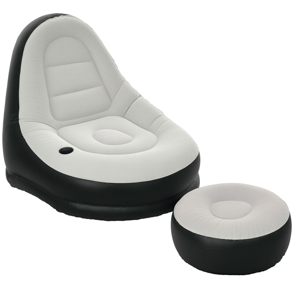 image 1 of Outsunny Inflatable Chair and Footstool for Gaming, Reading, Watching, Grey