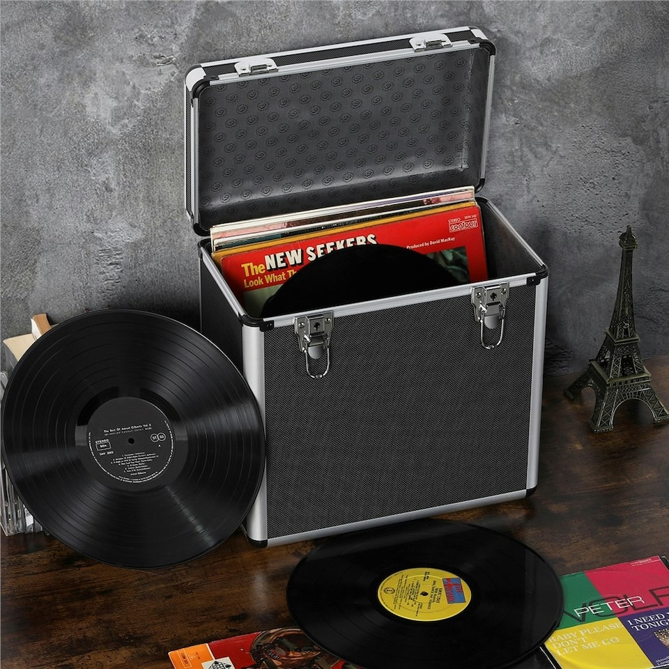 image 1 of Yaheetech Vinyl Storage Case with Lockable Latches Black