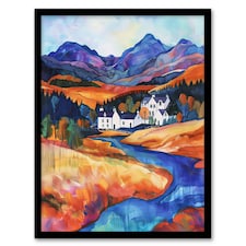 Glencoe Mountain Cottages Scottish Landscape Black Framed Wall Art Print A4