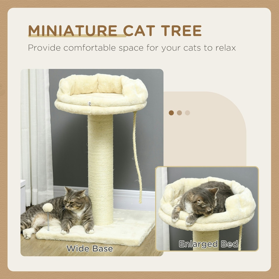 image 1 of PawHut 83cm Cat Tree Tower with Scratching Post, Kitten Bed, Toy, Cream