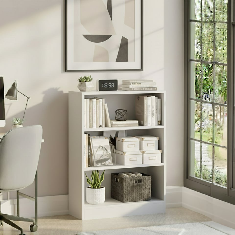 image 1 of Vida Designs Cambridge 3 Tier Low Bookcase Living Room Display Storage Unit - White