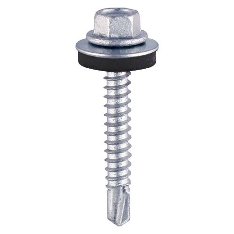Timco - Self-Drilling Screws - Hex - For Light Section Steel - Zinc - with EPDM Washer (Size 5.5 x 38 - 100 Pieces)