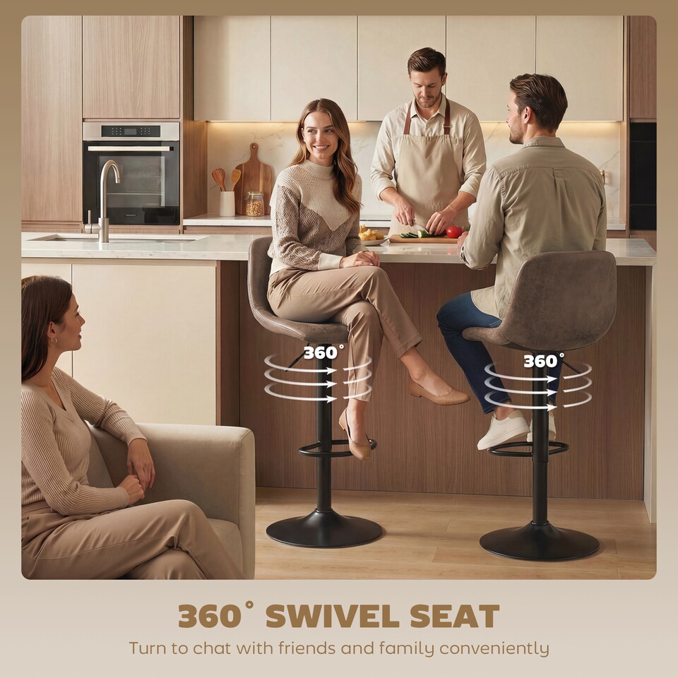 image 1 of HOMCOM Bar Stools Set of 2, Modern Swivel Barstools for Dining Room | Black | Brown | 37 x 44 x 82-104 cm