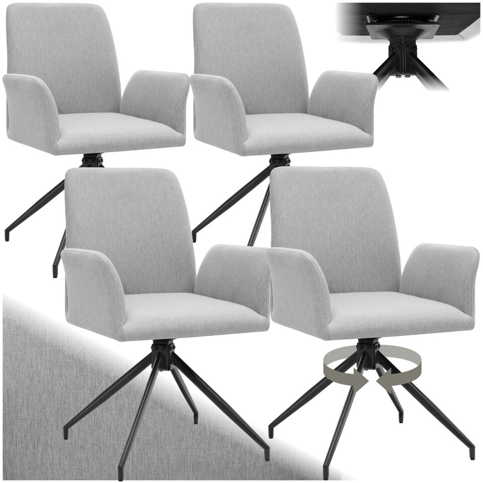 image 1 of Swivel Chair Daya - upholstered, robust fabric, 55.5 x 58 x 87 cm - Set of 4 Grey | Light Grey