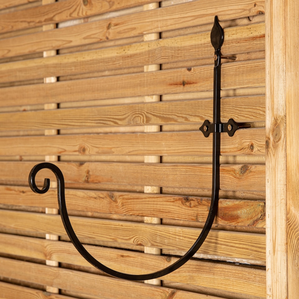 image 1 of Tom Chambers Heavy Duty Handcrafted Metal 38cm Black Wall Bracket Hook For Garden Hanging Basket Bird Feeder | Black | Black