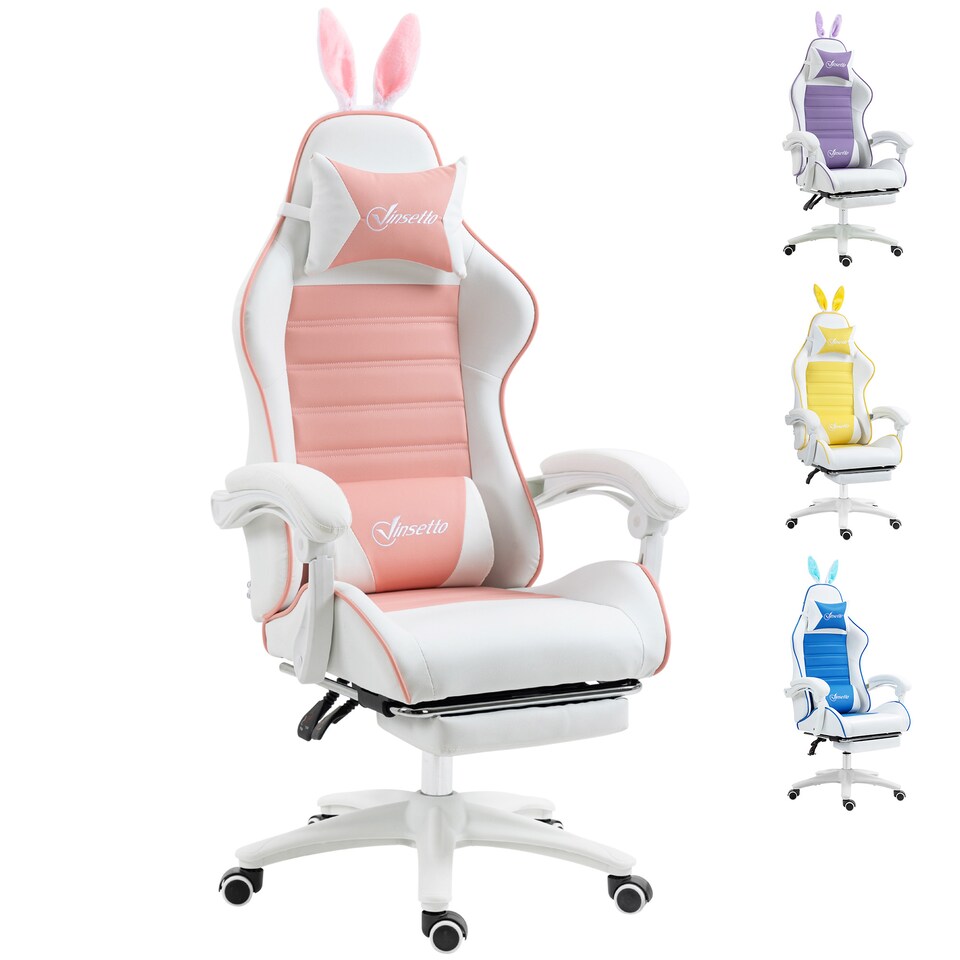 image 1 of Vinsetto Racing Style Gaming Chair with Footrest Removable Rabbit Ears, Pink