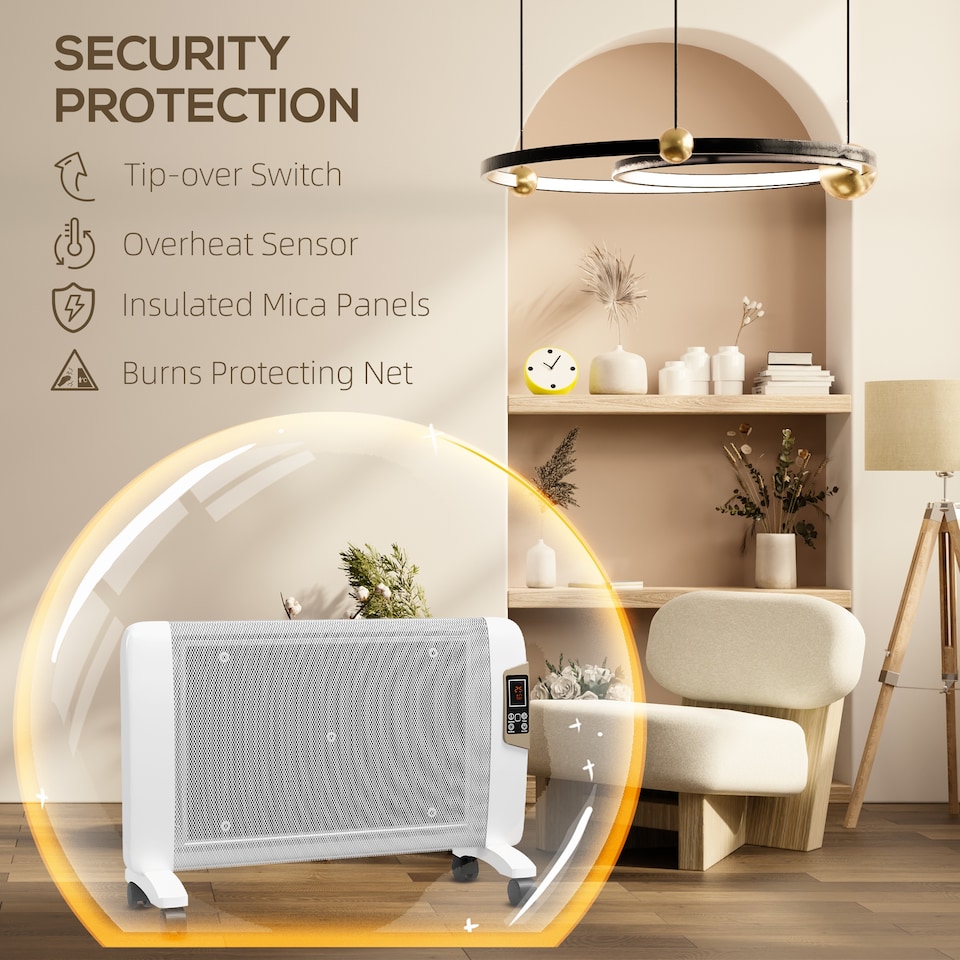 image 1 of HOMCOM Mica Electric Space Heater, Portable Heater for Home with 2 Heat Settings, Living Room, Study, Garage, Adjustable Temperature 18-30C, 1000W2000W, White