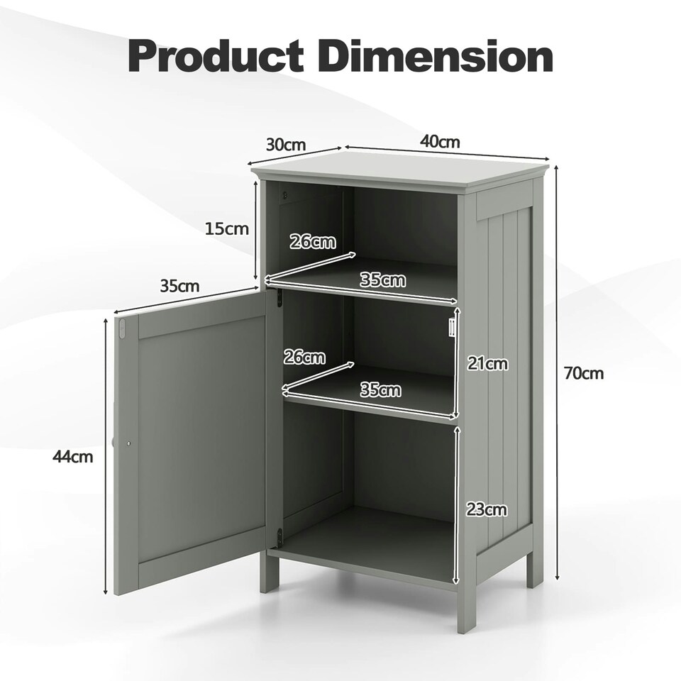 image 1 of COSTWAY Bathroom Floor Cabinet Single Door w/Shelf Grey Grey