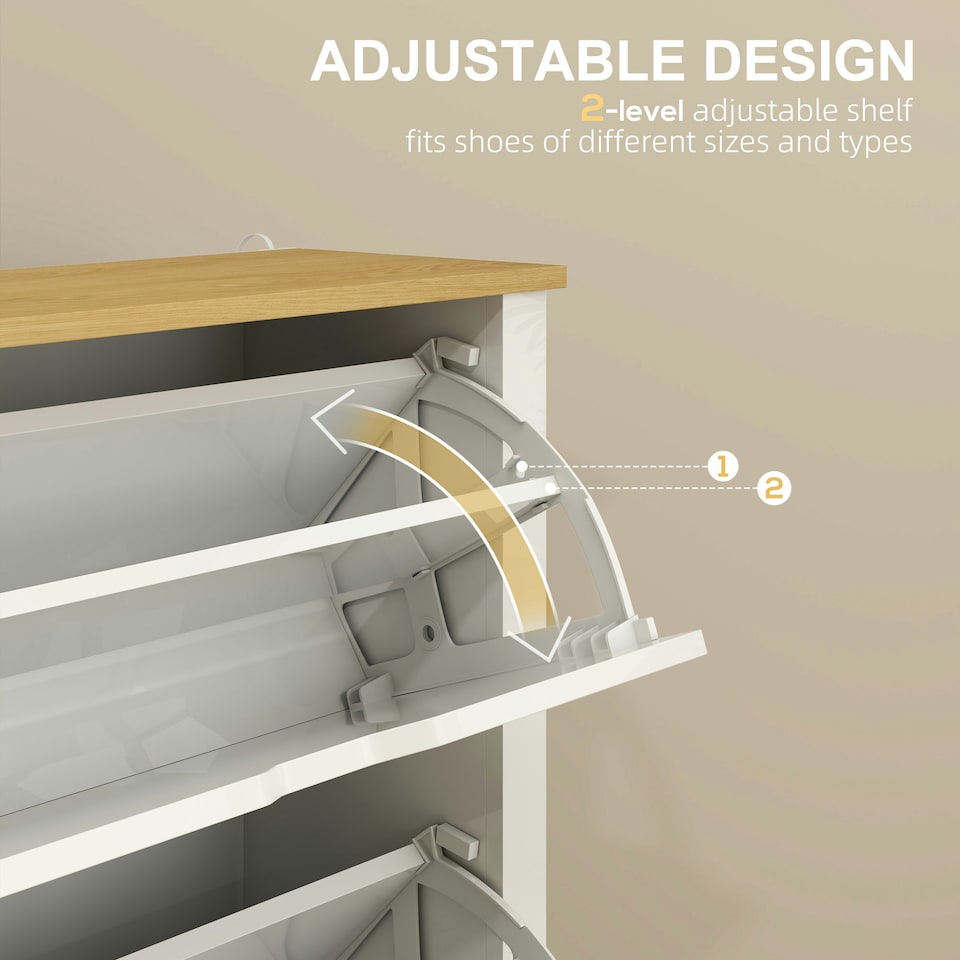 image 1 of HOMCOM 18-Shoe Storage Cabinet 6 Shelves 3 Drawers White | Oak | 72cm x 26cm x 112cm