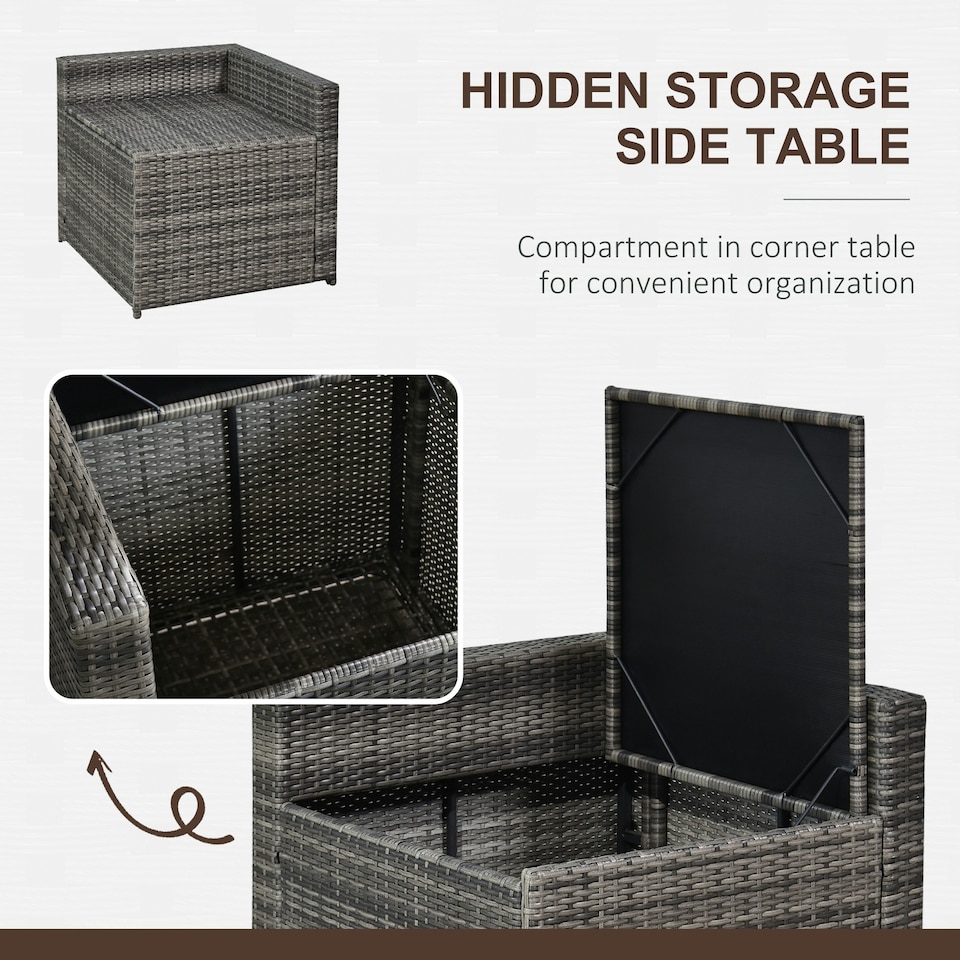 image 1 of Outsunny 8Pcs Patio Rattan Sofa Set Garden Furniture Side Table w/ Cushion