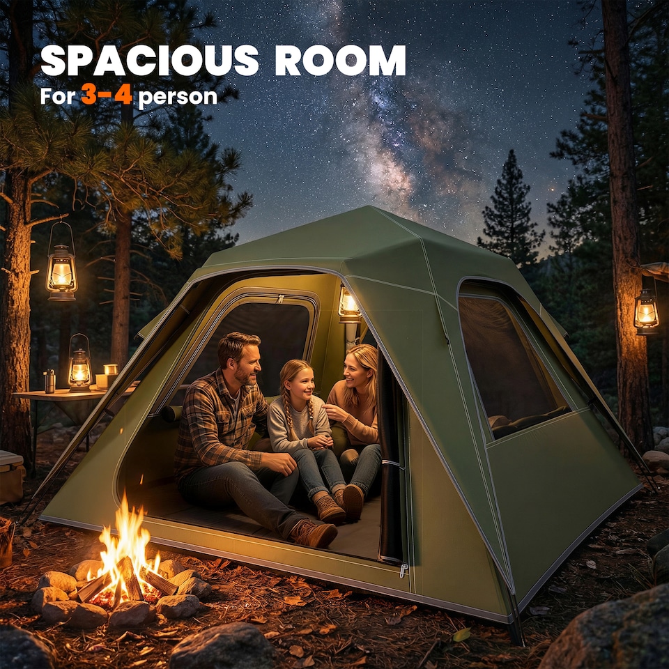 image 1 of Outsunny Pop Up Tent Waterproof Instant Camping Tents 2-3 People Green
