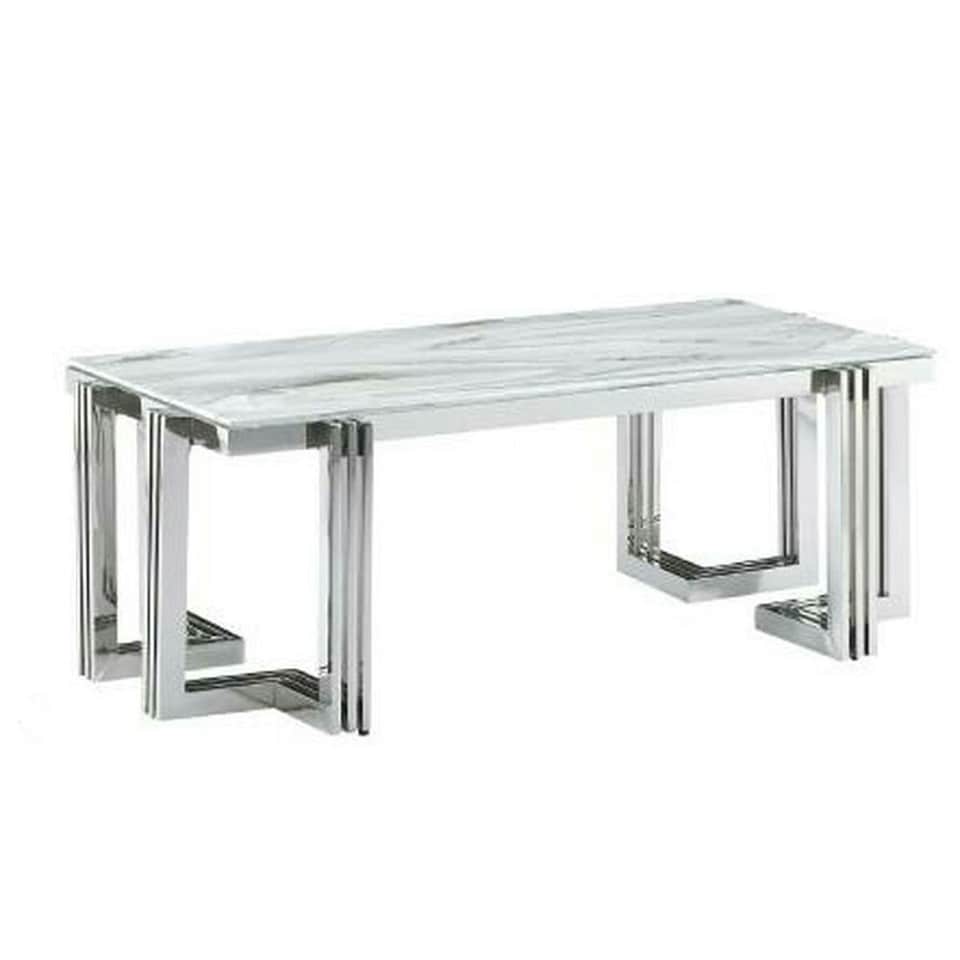 Centre Table DKD Home Decor White Silver Crystal Steel 120 x 60 x 45 cm N/A