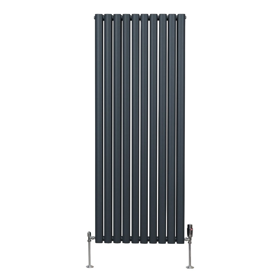 image 1 of Oval Column Radiator & Valves 1600mm x 600mm Anthracite Grey