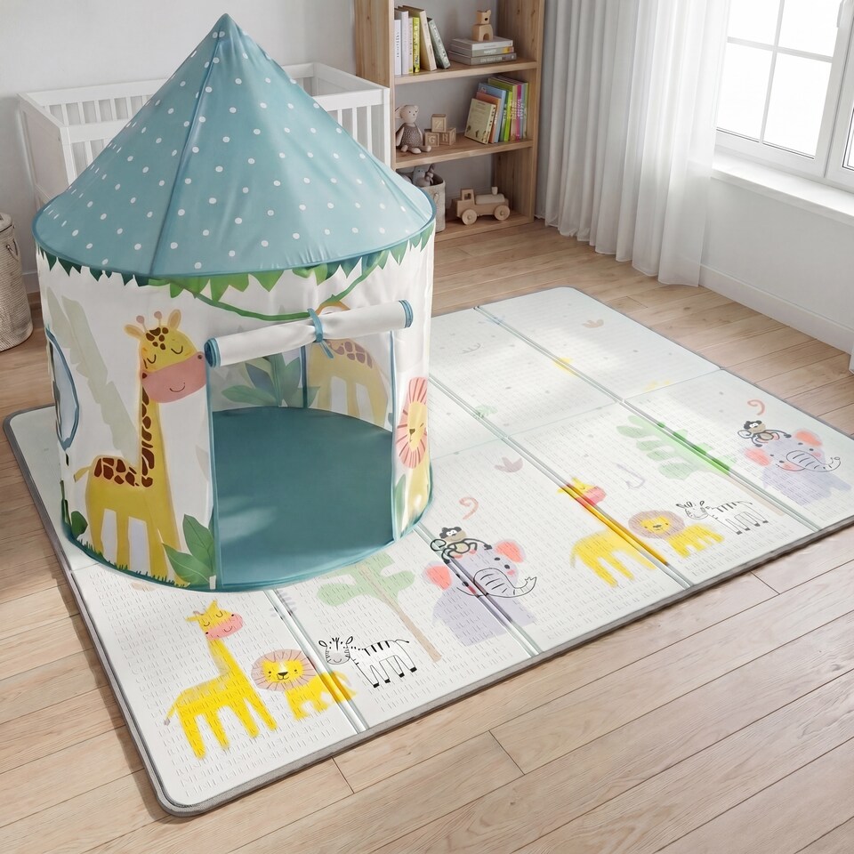 image 1 of Kids Jungle Play Tent and  Play Mat Set