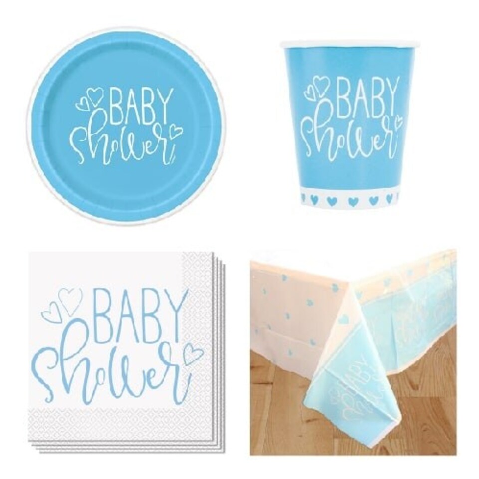 Blue Hearts Baby Shower 8 Person Value Party Pack