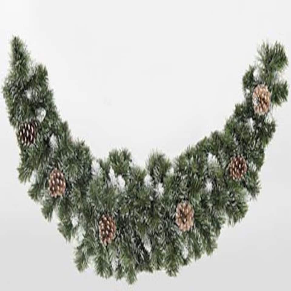 image 1 of 90cm Snow King Fir Christmas Swag Garland with Pine Cones & Snow Tips