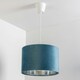 image 3 of CGC NILA Luxury Teal Velvet & Silver Round Pendant Drum Lamp Shade Blue