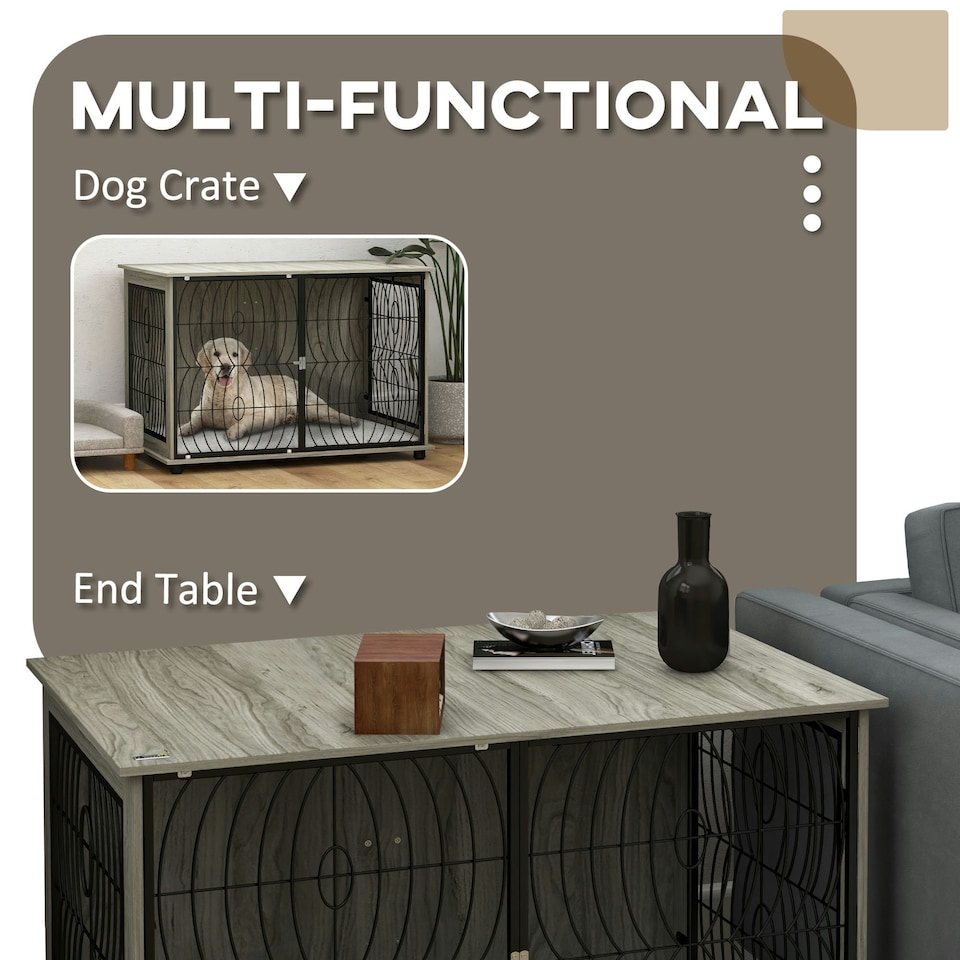 image 1 of PawHut Dog Crate Furniture End Table w/ Cushion for Extra Large Dogs