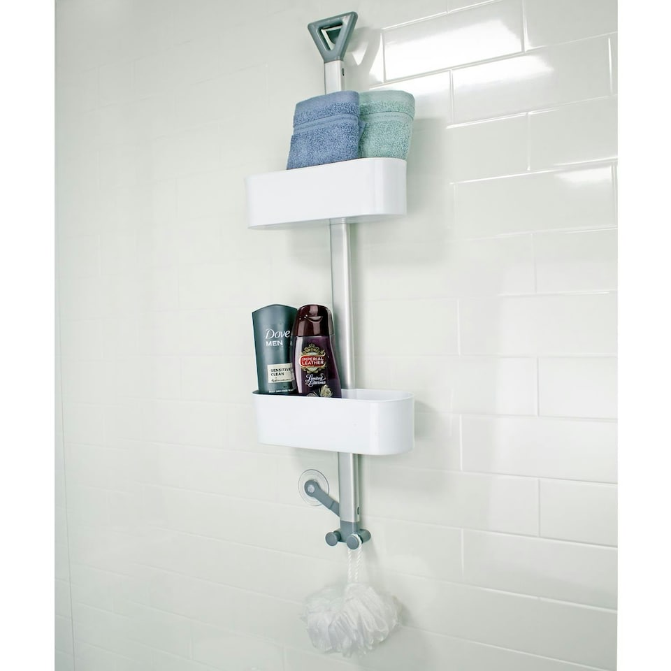 image 1 of Showerdrape Elements White 2 Tier Basket Hanging Shower Caddy
