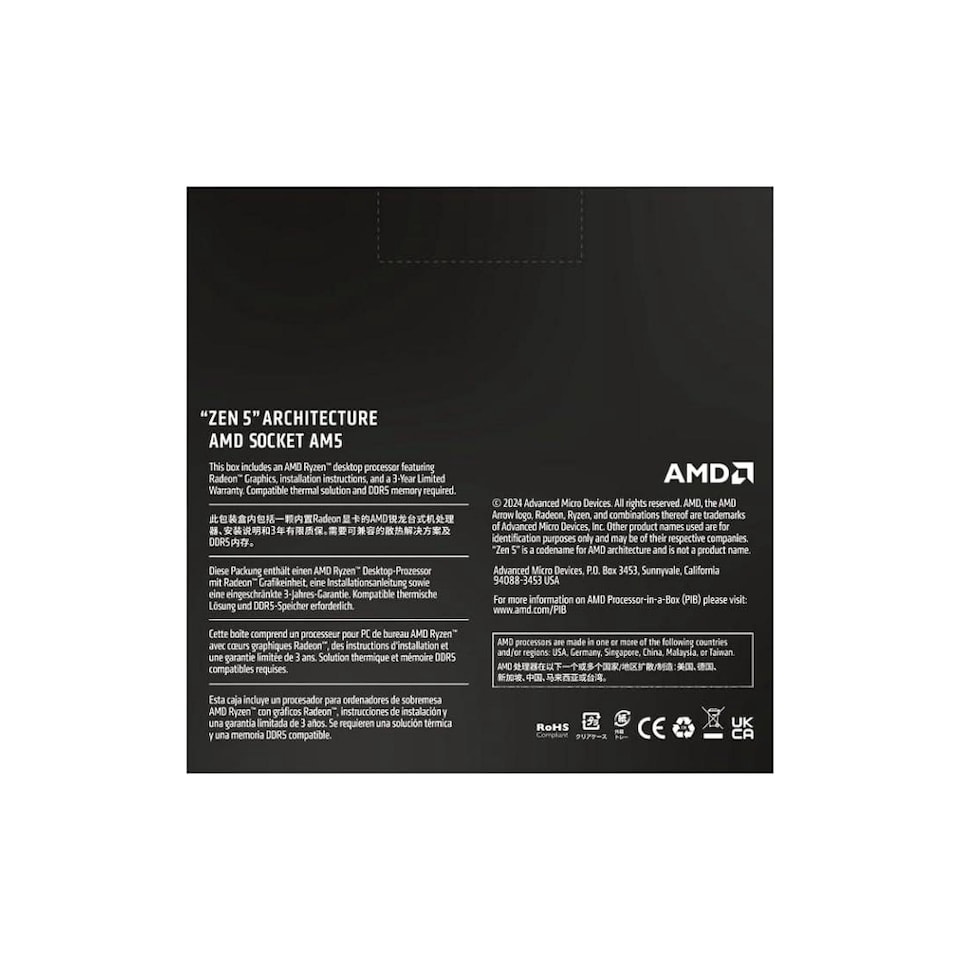 image 1 of AMD Ryzen 5 9600X AM5 Zen5 4nm 6 Core AMD Radeon Graphics Processor - Black