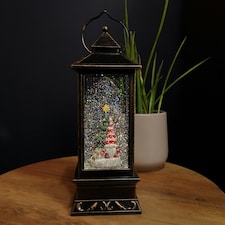 28cm LED Christmas Glitter Water Spinner Antique Lantern Snowy Gonk Scene