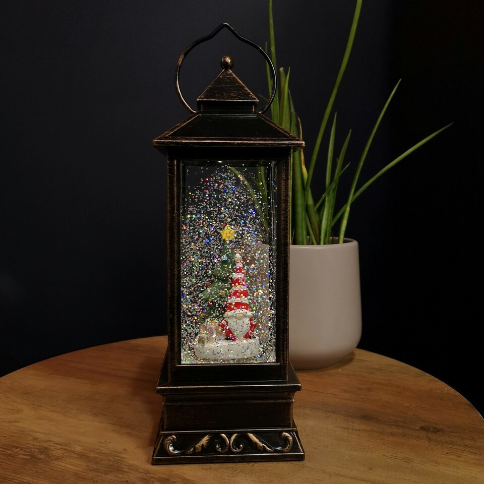 image 1 of 28cm LED Christmas Glitter Water Spinner Antique Lantern Snowy Gonk Scene