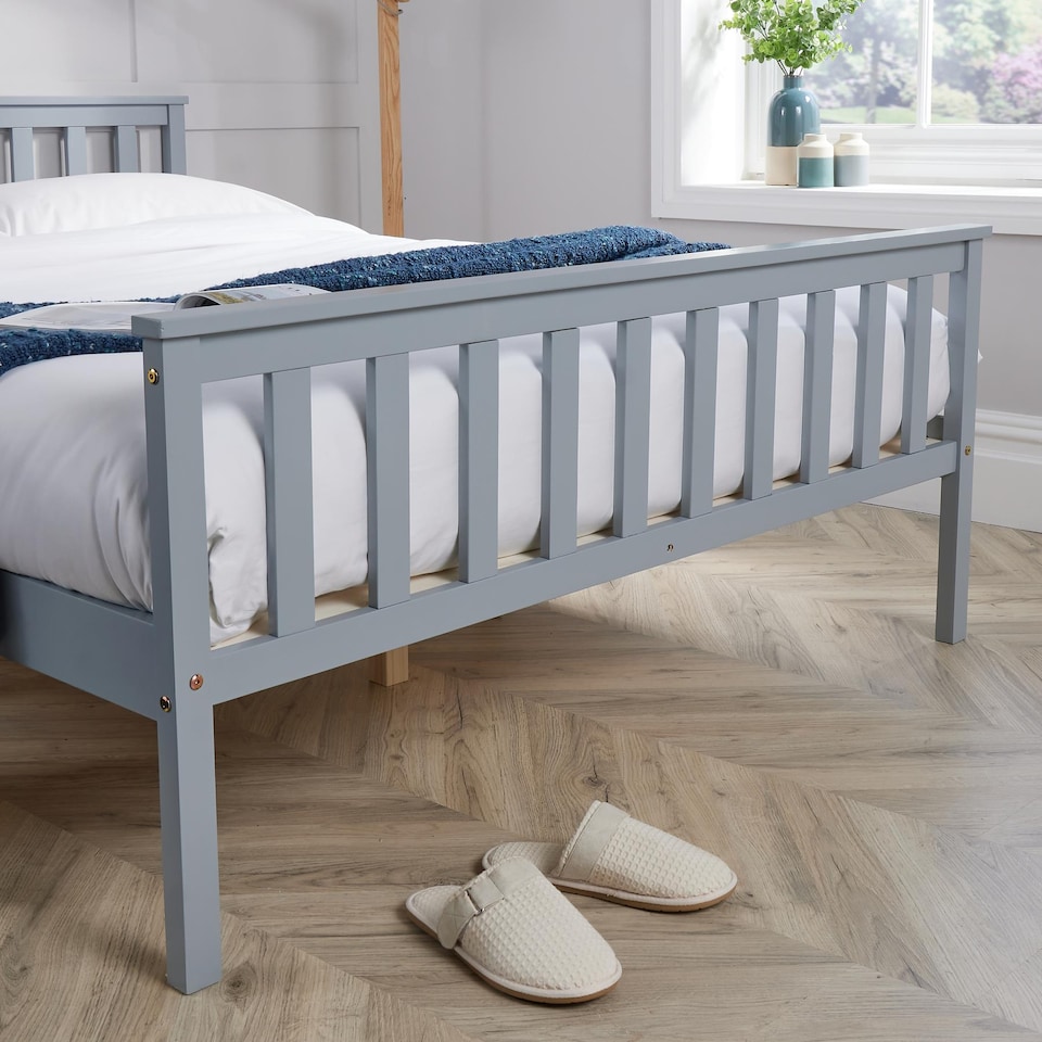 image 1 of Small Double Grey Wooden Bed 4ft Solid Pine Furniture High End Slatted Base Home