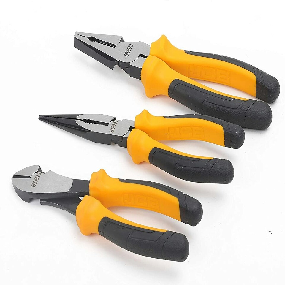 image 1 of JCB Tools 3 Piece Plier Set, Heavy-Duty Steel Hand Tools | JCB-3PC-P