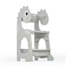 Kidoz Toddler Learning Tower - Kitchen Helper with Safety Rail - Dinosaur Design - Grey
