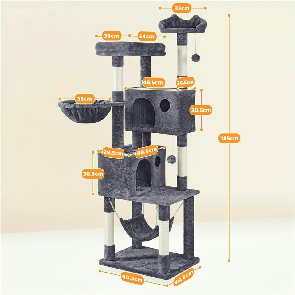 image 1 of Yaheetech 185 cm Tall Large Plush Cat Tower Dark Grey