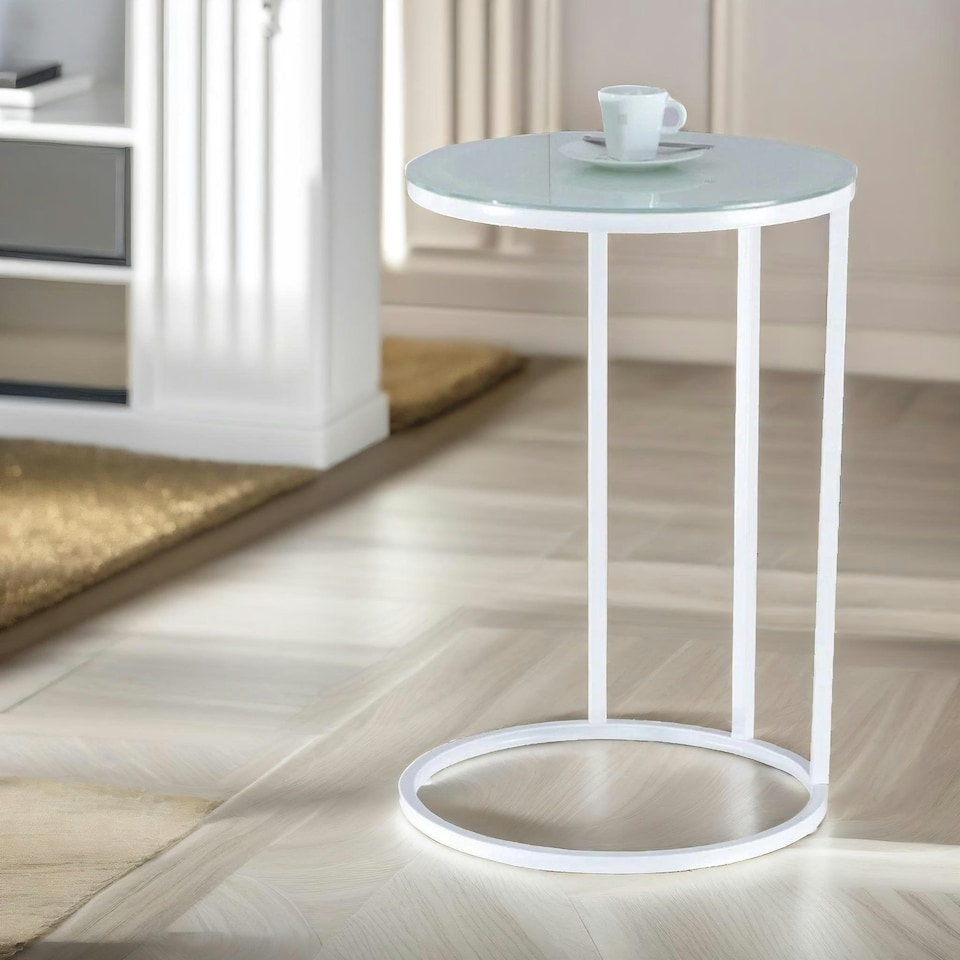 image 1 of Round C Shaped Side Table White White