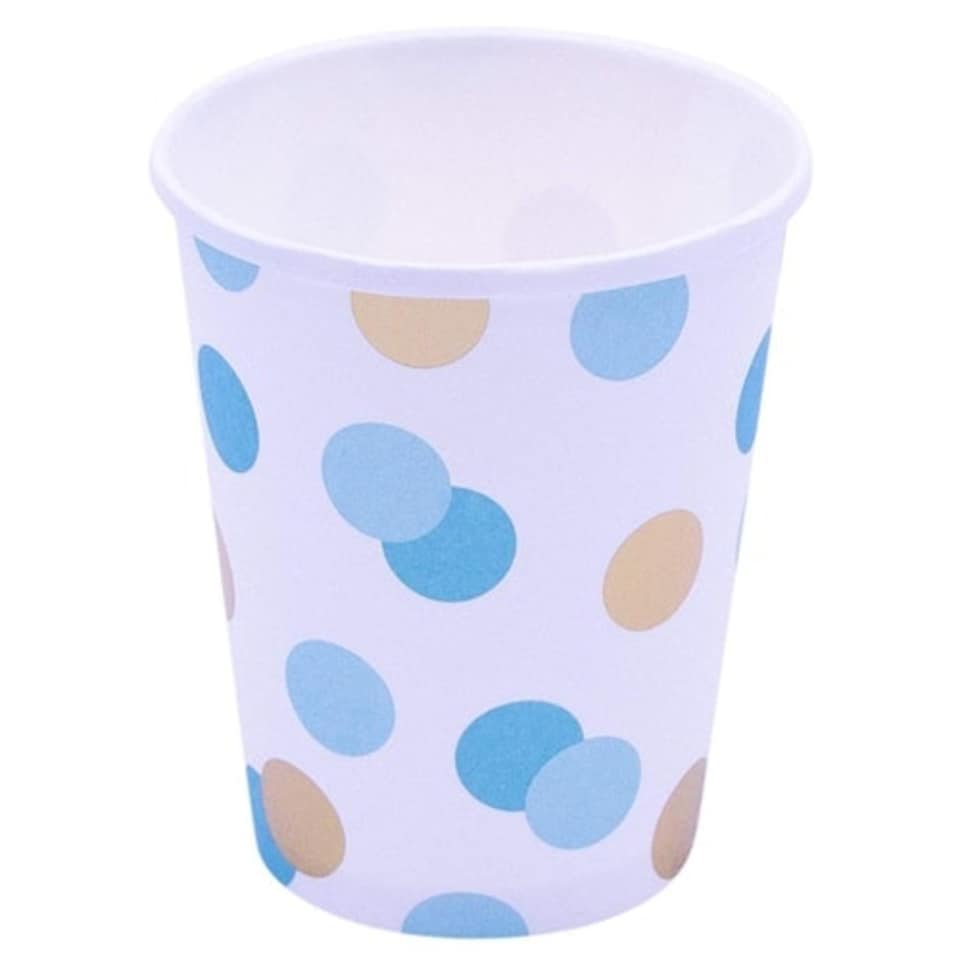 image 1 of Blue & Gold Dots Paper Cups 250ml - Pack of 8