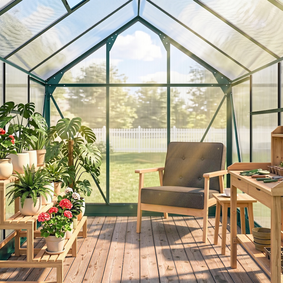 image 1 of Outsunny 6x8ft Walk-In Polycarbonate Greenhouse Plant Grow Galvanized Aluminium | Green | Dark Green | 190x252x201cm