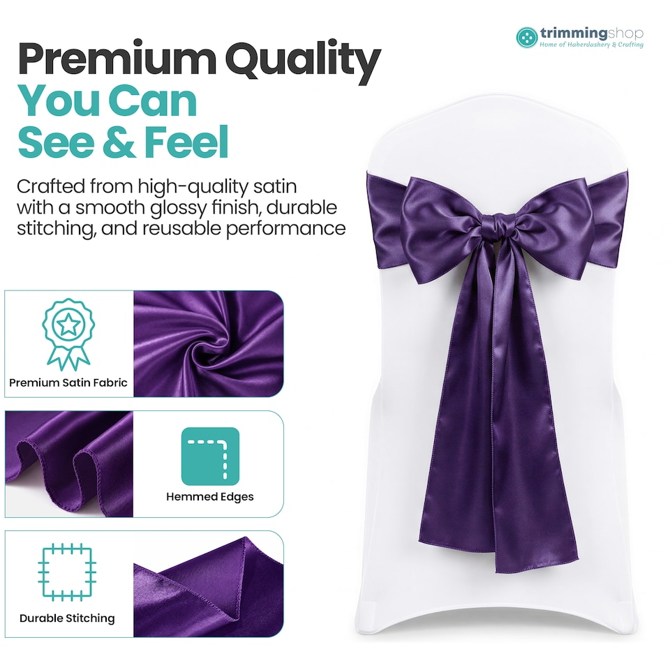 image 1 of 7"x108" Satin Chair Sash, Chair Sashes Hammed Edges Bow Tie - 1pc