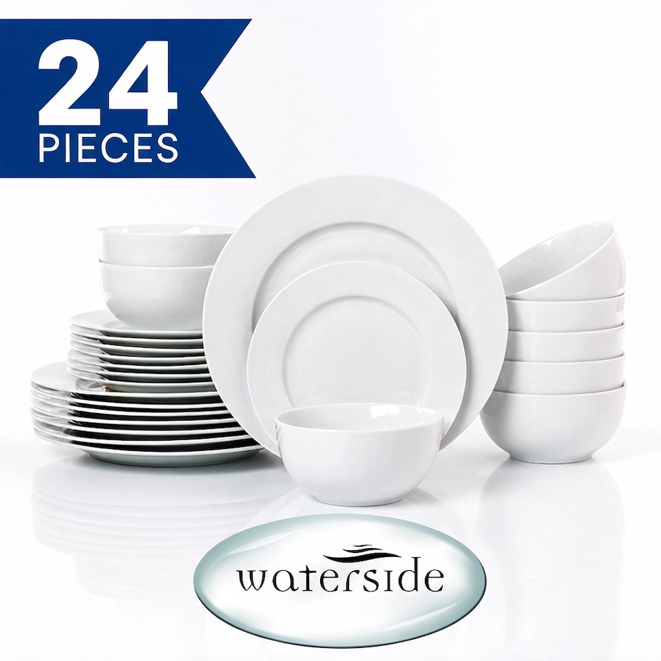 image 1 of 24pc White Rimmed Dinner Set