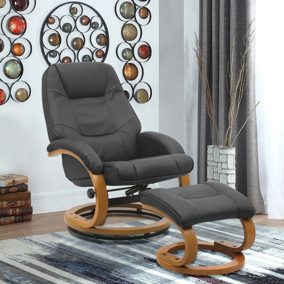 image 1 of Living and Home Ergonomic Executive Office Reclining Chair with Footstool - Black