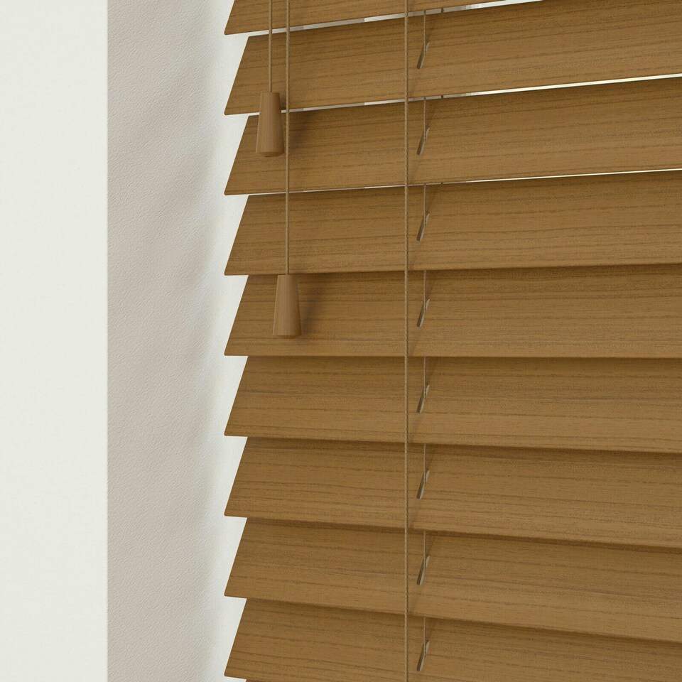 image 1 of 60cm Truffle Faux Wood Venetian Blinds with String (120cm Drop) | Brown | Brown