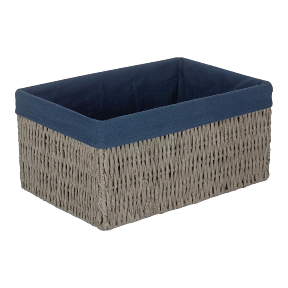 image 1 of Set of 4 Paper Rope Storage Basket with Navy Blue Cotton Lining | Blue | Blue | Not provided