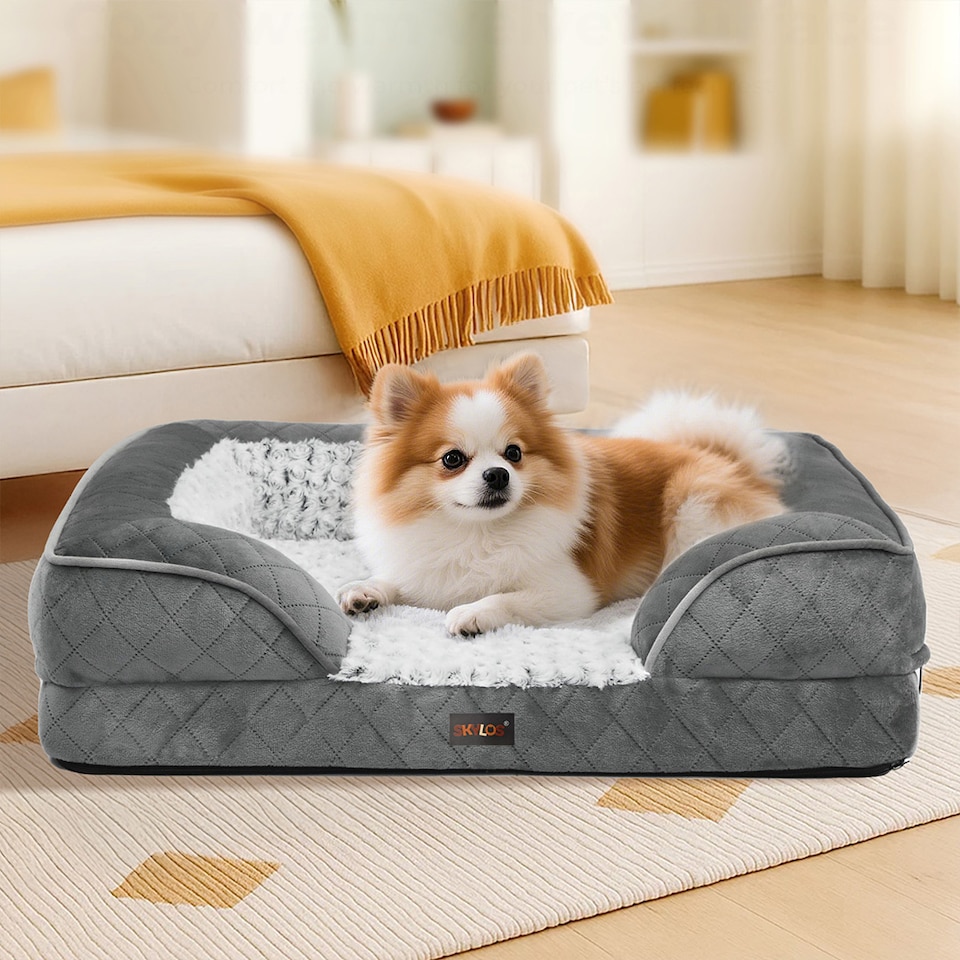 image 1 of Skylos Orthopedic Pet Bed Dog Memory Foam Cushion Calming Mat Washable Large Grey | Grey | Large