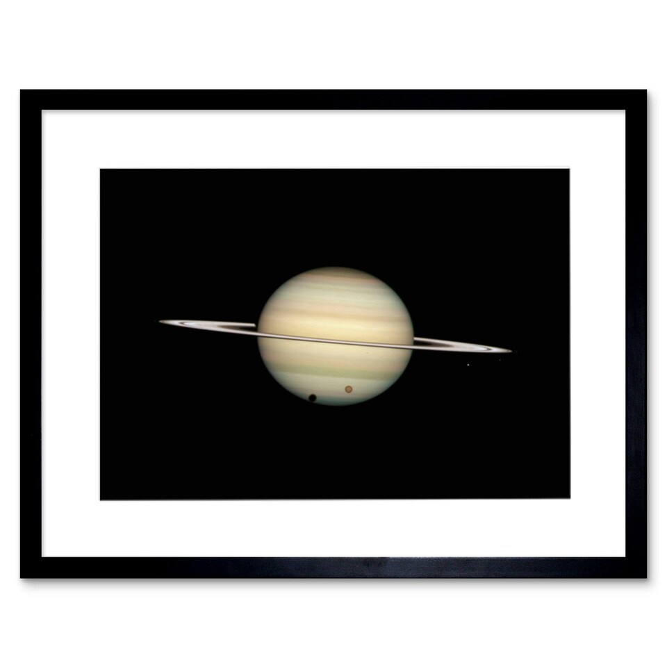 image 1 of NASA Hubble 4 Moon Transit Parent Planet Saturn Titan 9x7" Black Framed Wall Art Print